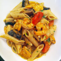PENNE PASTA WITH SHRIMP AND PORTABELLO MUSHROOMS